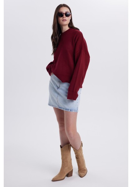 Kadın Oversize Geniş Kesim Bisiklet Yaka bordo Kazak fırsatları