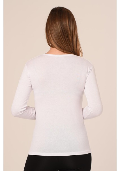 Yuvarlak Yaka Uzun Kollu Pamuklu Beyaz Body modelleri