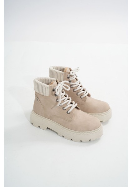 ZRİN-2045 Premium Bej Süet Bağcıklı Kadın Günlük Bot