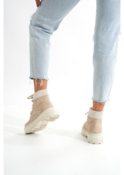 ZRİN-2045 Premium Bej Süet Bağcıklı Kadın Günlük Bot fırsatları