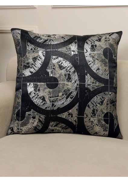 Siyah Renkli Desenli Kare Kırlent Kılıfı 50 x 50