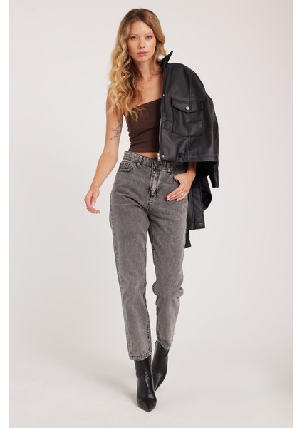 Kadın Slim Fit Dar Kesim Pamuklu Dar Paça Antrasit Jean Pantolon fiyatları