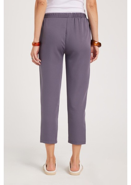 Kadın Relax Fit Rahat Kesim Yüksel Bel Dar Paça Beli Lastikli Bağcıklı antrasit Pantolon