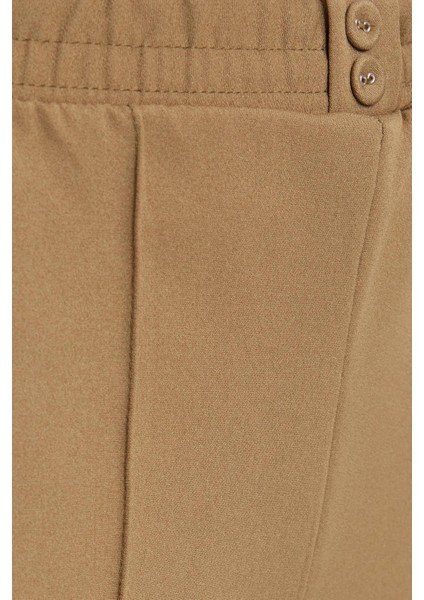 Kadın Relax Fit Rahat Kesim Yüksel Bel Düz Paça Beli Lastikli Haki Pantolon