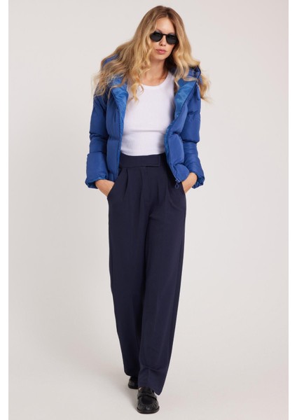 Kadın Regular Fit Klasik Kesim Cırt Kapamalı Geniş Paça Lacivert Pantolon fiyatları