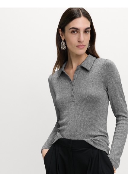 Uzun Kollu Düğme Detaylı Bluz