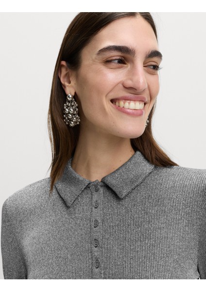 Uzun Kollu Düğme Detaylı Bluz