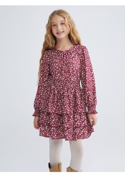Yeni Sezon Bisiklet Yaka Çiçekli Kız Çocuk Elbise fiyatları