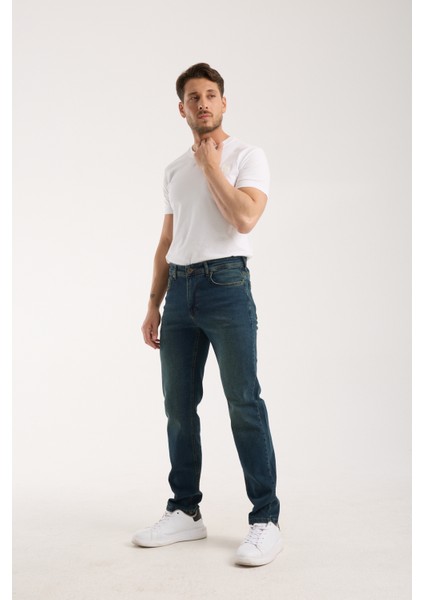 Erkek Pantolon Regular Fit Yeşil Tint Fermuarlı Rahat Giyim Jeans fiyatları
