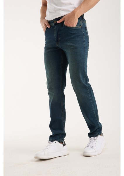 Erkek Pantolon Regular Fit Yeşil Tint Fermuarlı Rahat Giyim Jeans modelleri