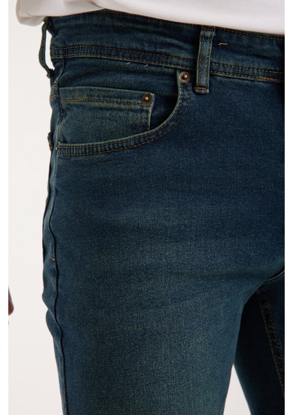 Erkek Pantolon Regular Fit Yeşil Tint Fermuarlı Rahat Giyim Jeans indirimleri