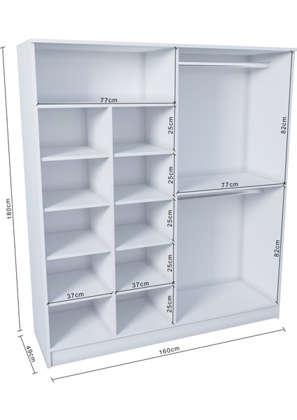 Ases ELA536 Geniş Gardırop Bol Raflı Askılıklı 4 Kapaklı ve 2 Ayrı Renk Beyaz - Safir Meşe fırsatları