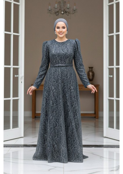 Boncuk İşlemeli Antrasit Tesettür Abiye 23091ANT indirimleri