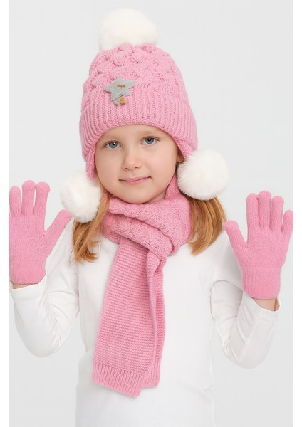 Yıldız Desenli 3'lü Kız Çocuk Bere Takım