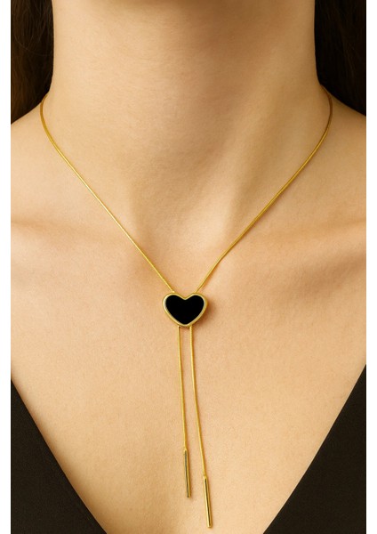 Onixli Kalp Model Çelik Kolye