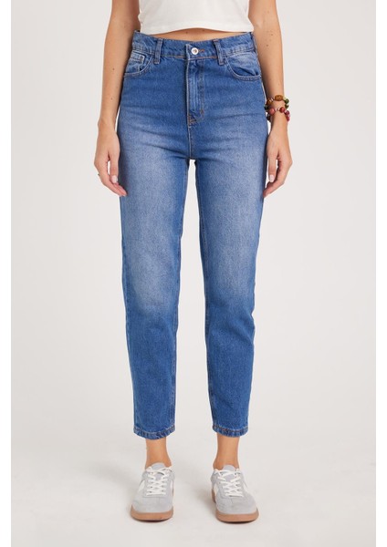 Kadın Slim Fit Dar Kesim Pamuklu Dar Paça Mavi Jean Pantolon