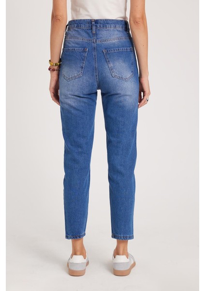 Kadın Slim Fit Dar Kesim Pamuklu Dar Paça Mavi Jean Pantolon