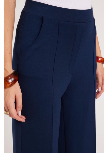 Kadın Relax Fit Rahat Kesim Modal Kumaş Yüksel Bel Geniş Paça Lacivert Pantolon modelleri