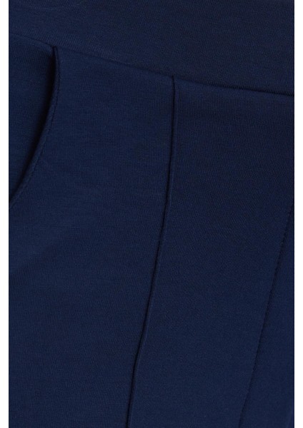 Kadın Relax Fit Rahat Kesim Modal Kumaş Yüksel Bel Geniş Paça Lacivert Pantolon