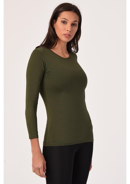 Yuvarlak Yaka Uzun Kollu Pamuklu Haki Body fiyatları