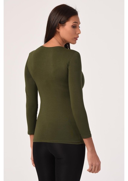 Yuvarlak Yaka Uzun Kollu Pamuklu Haki Body modelleri