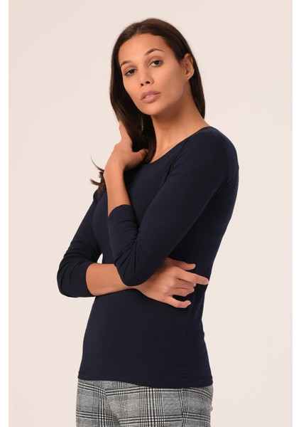 Yuvarlak Yaka Uzun Kollu Pamuklu Lacivert Body fiyatları