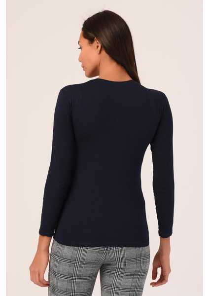 Yuvarlak Yaka Uzun Kollu Pamuklu Lacivert Body modelleri