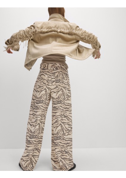 Leopar Desenli Wide Leg Jean Pantolon fiyatları