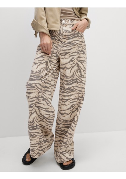 Leopar Desenli Wide Leg Jean Pantolon modelleri