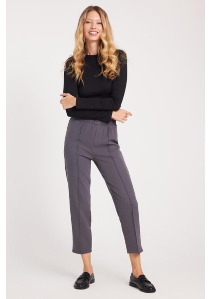 Kadın Relax Fit Rahat Kesim Yüksel Bel Düz Paça Beli Lastikli Antrasit Pantolon fiyatları