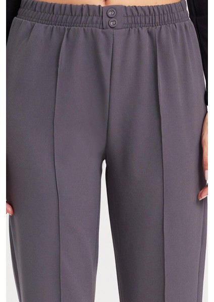 Kadın Relax Fit Rahat Kesim Yüksel Bel Düz Paça Beli Lastikli Antrasit Pantolon modelleri