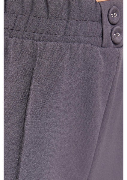 Kadın Relax Fit Rahat Kesim Yüksel Bel Düz Paça Beli Lastikli Antrasit Pantolon