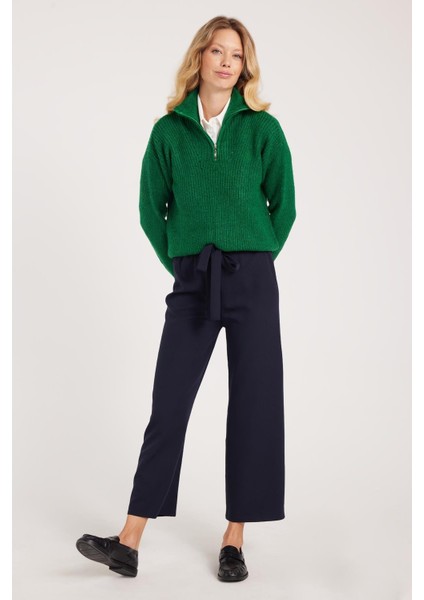 Kadın Relax Fit Rahat Kesim Lastikli Kuşak Bağlamalı Geniş Paça Lacivert Pantolon fiyatları