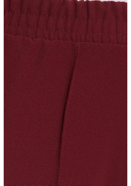 Kadın Relax Fit Rahat Kesim Yüksel Bel Düz Paça Beli Lastikli Bordo Pantolon