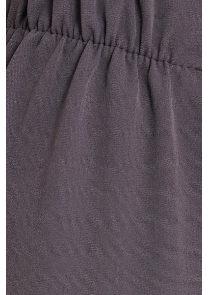 Kadın Relax Fit Rahat Kesim Lastikli Kuşak Bağlamalı Geniş Paça Antrasit Pantolon