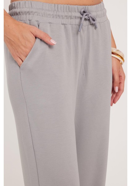 Kadın Relax Fit Rahat Kesim Modal Kumaş Beli Bağlamalı Lastikli Jogger Gri Pantolon modelleri