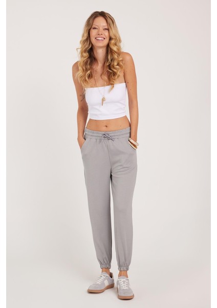 Kadın Relax Fit Rahat Kesim Modal Kumaş Beli Bağlamalı Lastikli Jogger Gri Pantolon indirimleri