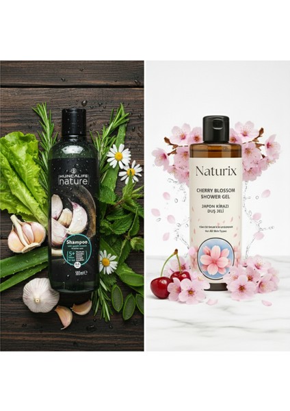 Nature Sarımsaklı Şampuan 500 ml + Naturix Japon Kirazı Çiçeği Duş Jeli 400 ml Set Bakım fiyatları