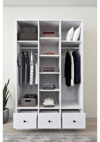 Ases ELA848 Modern 3 Kapaklı 3 Çekmeceli Raflı Askılı Gardırop Giysi Dolabı Beyaz fiyatları