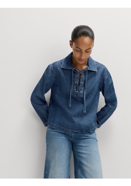 Denim Bağlamalı Bluz