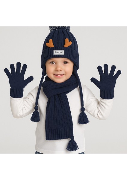 Geyik Detaylı Çocuk 3'lü Bere Takım