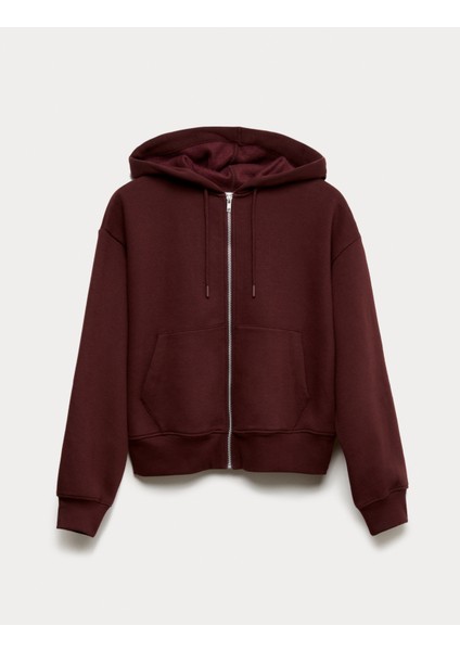 Pamuk Karışımlı Fermuarlı Kapüşonlu Hırka