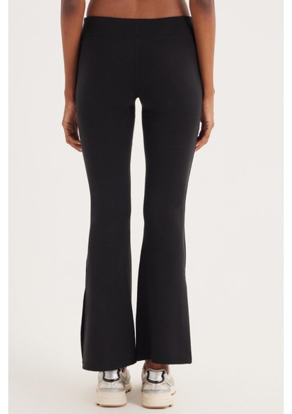 Kadın Slim Fit Dar Kesim Modal Kumaş Ispanyol Paça Siyah Pantolon