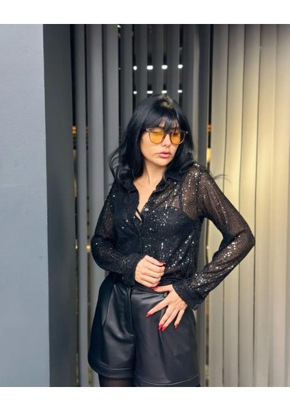 Ithal Kumaş Pul Payet Işlemeli Gömlek