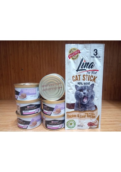 Hindi Etli 85 Gram Kedi Konserves 5 Adet+2 Paket(6 Adet) Tahılsız Kedi Ödül Stick
