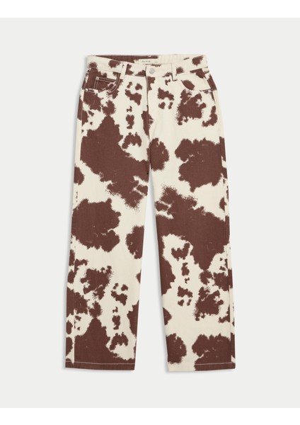 Saf Pamuk Geniş Paça Desenli Kot Pantolon (6-16 Yaş) fiyatları
