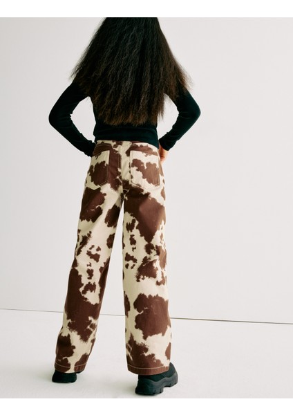 Saf Pamuk Geniş Paça Desenli Kot Pantolon (6-16 Yaş) modelleri