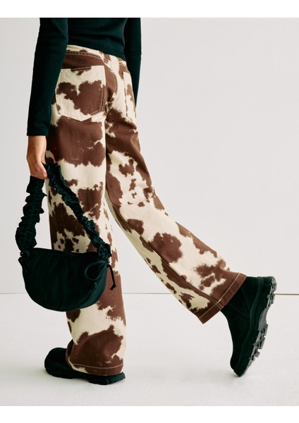 Saf Pamuk Geniş Paça Desenli Kot Pantolon (6-16 Yaş) fırsatları