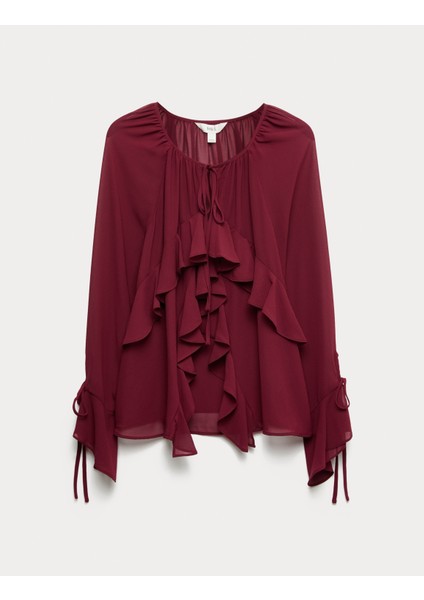 Fiyonklu Yaka Volanlı Bluz