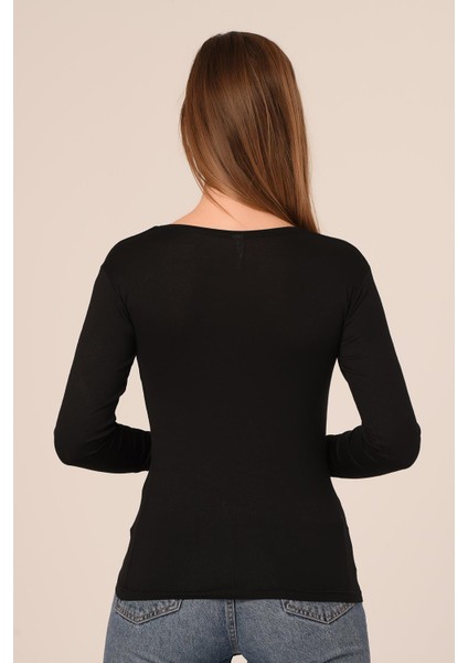 Yuvarlak Yaka Uzun Kollu Pamuklu Siyah Body modelleri